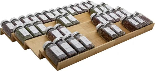 Organizador de cajones de bambú para especias, juego de 8 piezas, 12 pulgadas de ancho, se combina en un estante de 24 pulgadas (12 o 24 pulgadas)