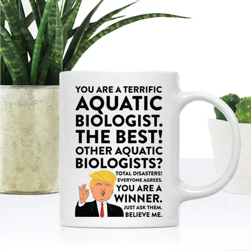 Miniatura 2 de Andaz Press Round 11 oz taza de té de cerámica para café divertido presidente Donald Trump regalo de Navidad, You are a Terrific Aquatic Biologist