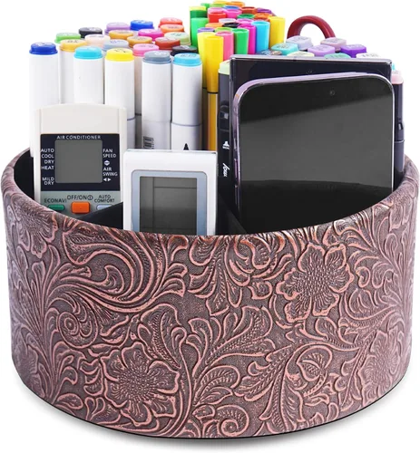 Miniatura 30 de lizimandu Organizador Redondo de Cuero para Suministros de Arte, Soporte para Control Remoto, Rotación de 360 Grados, Soporte Multifuncional