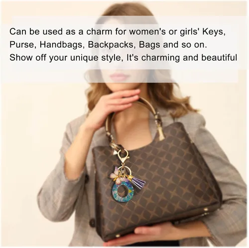 Miniatura 5 de TTYY Llaveros con letra inicial para niñas y mujeres, rosa, morado, verde, lindo llavero de corazón de mariposa para mochila escolar