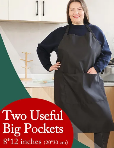 Miniatura 3 de Delantales de talla grande para mujer, con bolsillos, duradero, largo, ajustable, babero para cocina