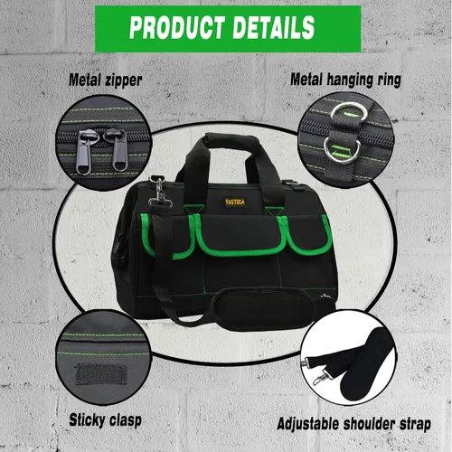Miniatura 5 de FASTECH Bolsa de herramientas de 20 pulgadas con cómodas correas de hombro, kit de herramientas de boca ancha impermeable, bolsa de herramientas