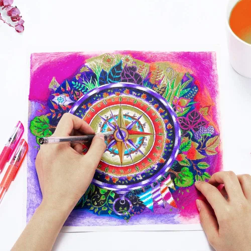 Miniatura 7 de Bolígrafo de gel con brillo con punta fina, con 40% más de tinta, para libros para colorear de adultos, dibujar y garabatear (24 colores)