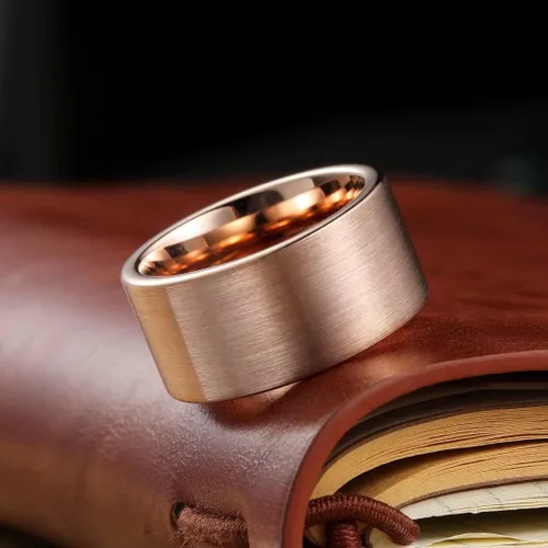 Miniatura 2 de King Will Glory 6mm8mm10mm12mm 18K Rose Gold Tungsten Carbide Wedding Band Ring Pipe Cut Brushed FinishLine Grooved Dome for Unisex Comfort Fit