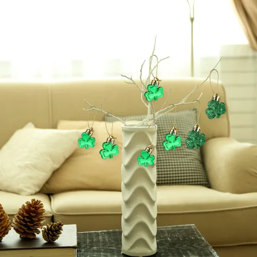 Miniatura 6 de Leinuosen 48 piezas de tréboles del día de San Patricio, trébol de buena suerte, adorno verde de San Patricio para adornos de árbol, estante