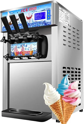 Miniatura 2 de Máquina de helado de servicio suave, 18 L/H de rendimiento comercial, 1200 W para encimera de helado suave con panel LCD, alarma de escasez
