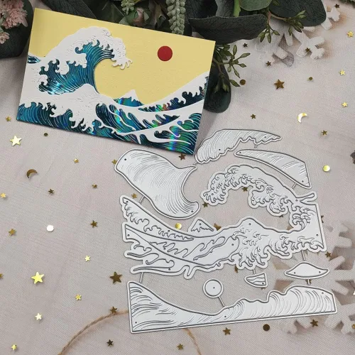 Miniatura 3 de Metal Big Waves Spray Verano Océano Troqueles Troquelado Troqueles de Corte Plantillas de Embossing Plantillas Molde de Plantilla para Hacer
