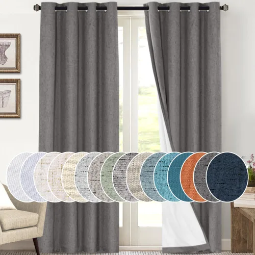 Miniatura 68 de Primitive - Cortinas opacas 100 % de lino texturizado natural para dormitorio, sala de estar, cortinas para ahorra energía, tela de arpillera
