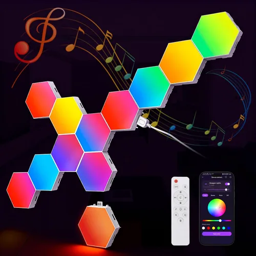 Miniatura 11 de NIUCOO Paneles de pared con luces LED hexagonales, luces RGB inteligentes para juegos con aplicación y sincronización de música, azulejos