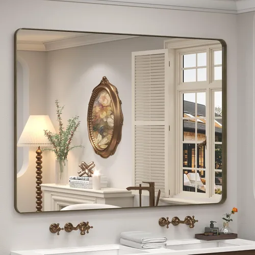 Miniatura 49 de Paquete de 2 espejos de baño con marco de metal negro de 22 x 30 pulgadas, espejo rectangular redondeado negro mate, antioxidante, se cuelga