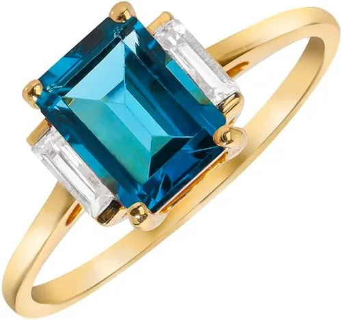 YoTreasure Anillo de topacio blanco de 1.91 quilates, topacio azul de Londres, joyería de oro amarillo de 14 quilates, Metal Metal Piedra preciosa,