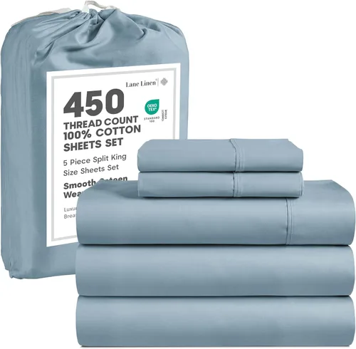 Miniatura 63 de LANE LINEN - Sábanas tamaño Split King para cama ajustable, 450 hilos, 100% algodón, 2 sábanas bajeras individuales XL, con bolsillo profundo, 05