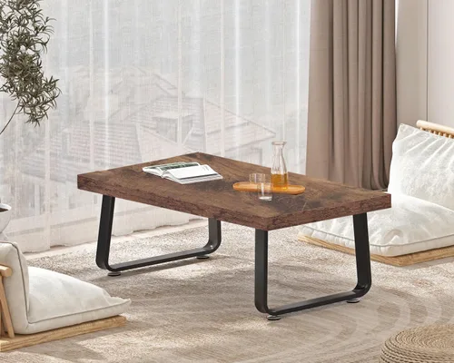 Miniatura 8 de HSH - Mesa de centro rústica, mesa central de madera industrial y metal, mesa de café minimalista de roble estilo granja para la sala de estar, mesa