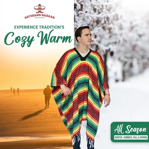 Miniatura 16 de Artisans Bazaar Poncho tradicional mexicano de Baja para hombres y mujeres, auténtico sarape de Gaban, manta de vaquero Pancho Jorongo