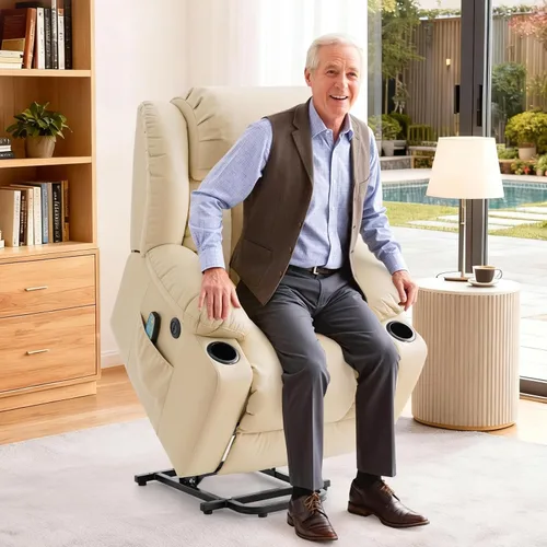 Miniatura 8 de PARKOL Silla reclinable eléctrica para ancianos y personas mayores, sillón reclinable eléctrico de cuero transpirable con masaje por vibración