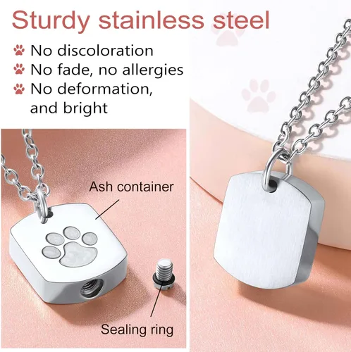 Miniatura 137 de FindChic Collares personalizados con urna para cenizas, barra vertical, gato, luna, reloj de arena, garra de perro, acero inoxidable, chapado en oro