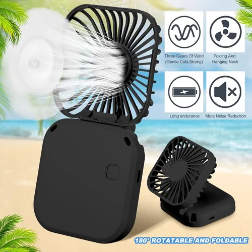 Miniatura 3 de Hortsun 3 piezas de ventilador portátil de collar a granel, mini ventilador de mano personal recargable por USB, pequeños regalos de refrigeración