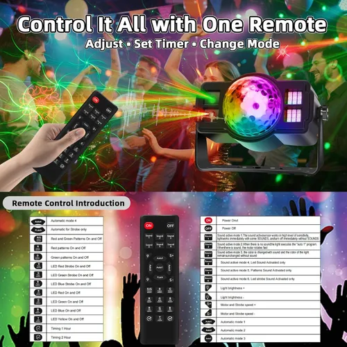 Miniatura 6 de Luces de fiesta de bola de discoteca 3 en 1, luz estroboscópica de DJ activada por sonido con 60 patrones, proyector LED alimentado por USB