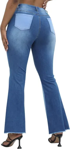 Miniatura 2 de vanberfia - Pantalones elásticos de cintura media para mujer, diseño retazos de mezclilla