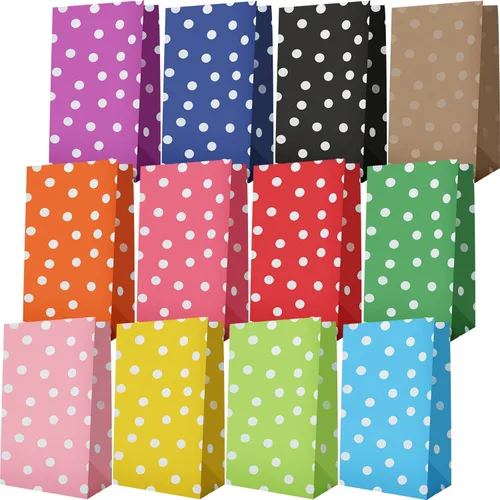 Zhehao 120 bolsas de regalo de fiesta, bolsas de regalo, bolsas de fiesta de lunares, bolsas de papel de 12 colores, bolsas de regalo pequeñas para