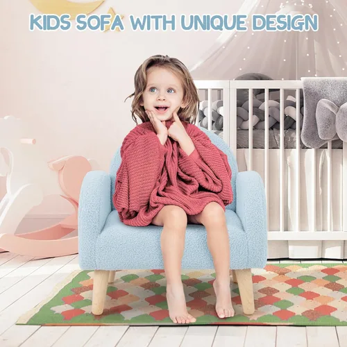 Miniatura 7 de INFANS Sofá para Niños, Sillón para Niños Pequeños con Marco de Madera Maciza Diseño Anti-Volcado Tela de Felpa, Silla Tapizada para Niños