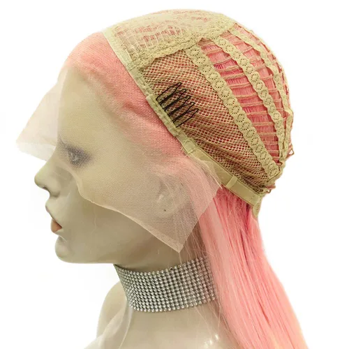 Miniatura 6 de IMSTYLE Pelucas sintéticas rectas con encaje frontal de colores arcoíris de 26 pulgadas, línea de cabello natural para Halloween, cosplay, fiesta