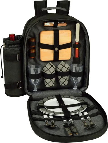 Miniatura 7 de Picnic at Ascot Mochila de picnic para 2 personas equipada con enfriador y soporte de vino aislado, diseñada y montada en los Estados Unidos negro