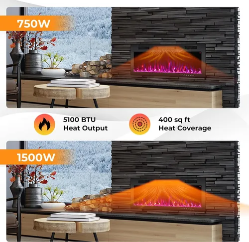 Miniatura 4 de GOFLAME Chimenea eléctrica de 40 pulgadas empotrada y montada en la pared, calentador eléctrico de chimenea de 750 W/1500 W con control remoto