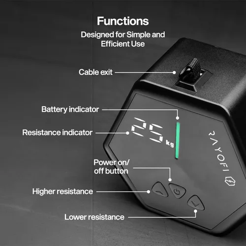 Miniatura 5 de Rayofi Go-Tone - Máquina de gimnasio portátil, pantalla LCD inteligente, 1.5 lbs, resistencia ajustable de 3 a 66.1 lbs, recargable por USB-C Negro