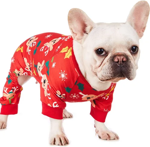Miniatura 2 de Camisa de Navidad para perro Reno, ropa para mascotas, 100% algodón, pijama para cachorros, disfraces de Navidad para perros (M)