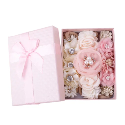 Miniatura 2 de cherrboll 3 diademas de flores para bebé, súper suaves y elásticas, de nailon, para recién nacidas Rosa (Rose Bloom)