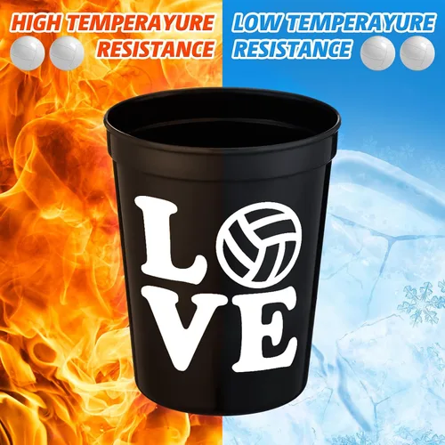 Miniatura 3 de Zhehao 30 vasos de plástico con pelota deportiva, vasos reutilizables de plástico para hockey, fútbol, baloncesto, vasos para estadios de 16 onzas