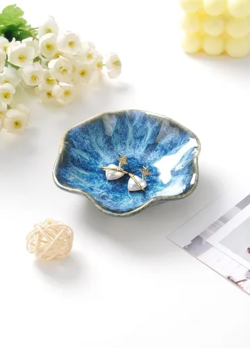 Miniatura 3 de 2 piezas de plato con forma de hoja de loto, cuenco pequeño para llaves, bandeja de cerámica para joyas, organizador de collares, aretes para mamá