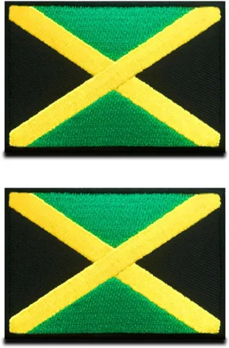 Paquete de 2 parches bordados con bandera de Jamaica, borde negro, uniforme militar nacional, emblema para coser y planchar de 3.5 x 2.5 pulgadas