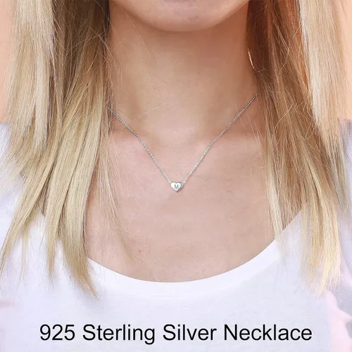 Miniatura 3 de ChicSilver Collares de plata de ley 925 con inicial de corazón para mujeres y niñas, delicado collar con dije de corazón personalizado con letra