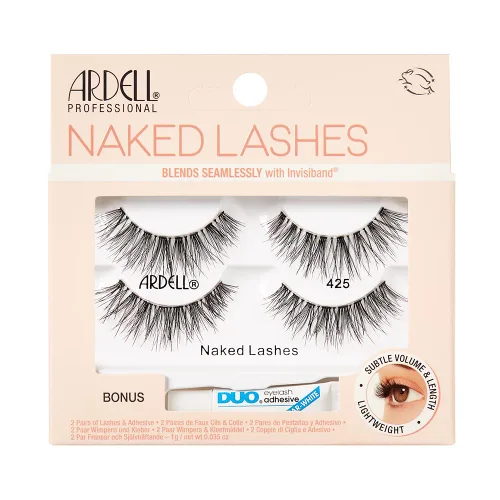Ardell Naked Lashes 425, 2 pares, con pegamento DUO Pipette de 0.04 oz (1 g) de color blanco transparente, volumen y longitud sutiles, 1 juego