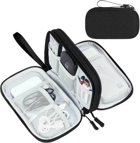 Miniatura 12 de FYY Organizador electrónico, organizador de cables de viaje, bolsa de transporte para accesorios electrónicos, portátil, impermeable, doble capa