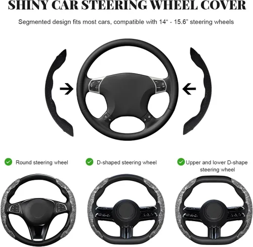 Miniatura 2 de 2 piezas fundas para volante, fundas para volante de automóvil segmentadas con cristales de imitación, protector antideslizante decoración brillante