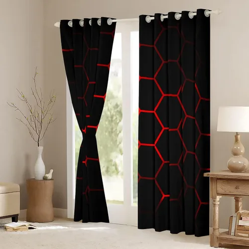 Miniatura 4 de Cortinas de ventana con diseño de panal para niños, hombres y niñas, diseño geométrico moderno con temática hexagonal, para dormitorio, sala