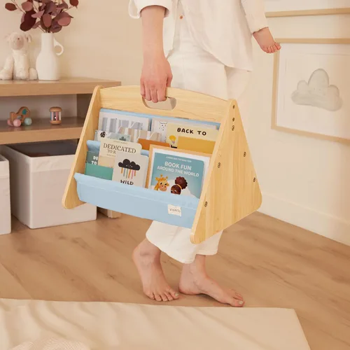 Miniatura 5 de ZICOTO Estantería decorativa de madera con asa para habitaciones de niños, mantiene los libros ordenados y al alcance de los niños pequeños