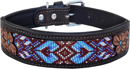 Miniatura 2 de Collar de cuero para perro, tamaño grande, estilo occidental, resistente, manual, ajustable, con cuentas y acolchado, suave para cachorros y perros