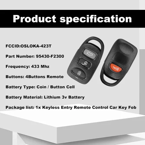 Miniatura 5 de Reemplazo del mando a distancia sin llave para Hyundai Elantra 2016 2017 2018 2019 2020 OSLOKA-423T Control remoto de entrada sin llave 433MHz