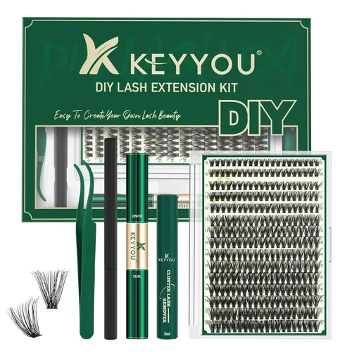 Miniatura 32 de Kit de extensión de pestañas DIY KEYYOU 300 piezas, kit de racimos de pestañas con removedor de pegamento y aplicador, fácil de usar