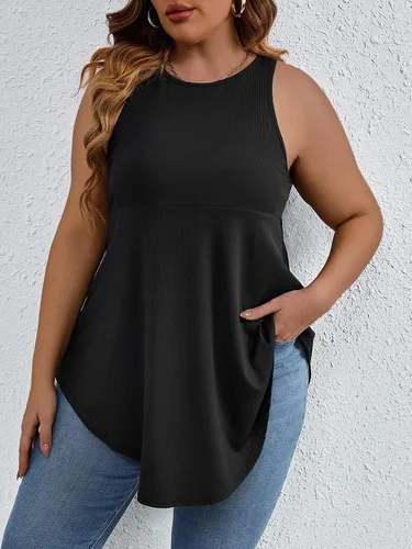 Miniatura 3 de SweatyRocks Women' Loose Sleeveless Solid Color Casual Plain Tank Tops Plus Size Curved Hem Workout Summer Tee Tops