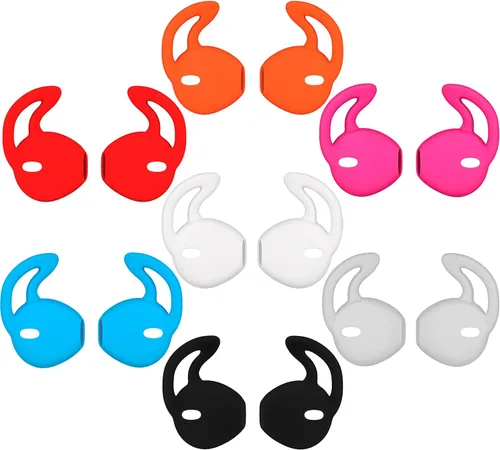 D & K Exclusives Puntas de gancho para auriculares [7 pares] Geles antideslizantes de silicona suave para auriculares, negro, blanco, rojo, naranja,