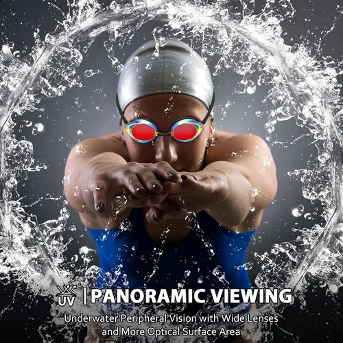 Miniatura 5 de Landhoow 3 gafas de natación para adultos para hombres y mujeres, anti UV, antiniebla, con espejo de carrera con 6 puentes nasales y 3 correas