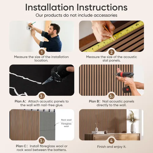 Miniatura 6 de Paquete de 2 paneles acústicos de listones de madera para pared y techo, paneles de pared de madera insonorizantes de 94.49"×12.80" para decoración