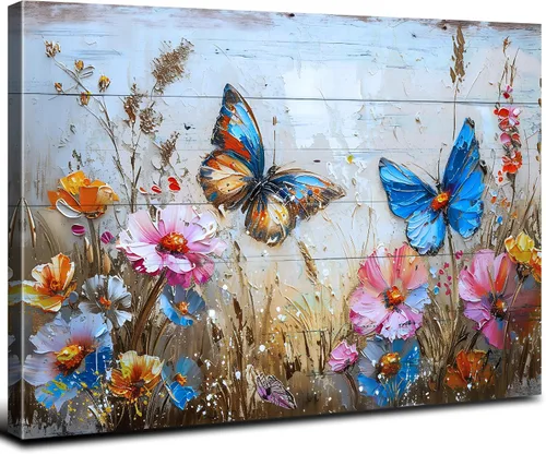 Miniatura 30 de Arte de pared abstracto de flores blancas azules y doradas, decoración de pared azul marino y dorado, marmoleado de flores silvestres