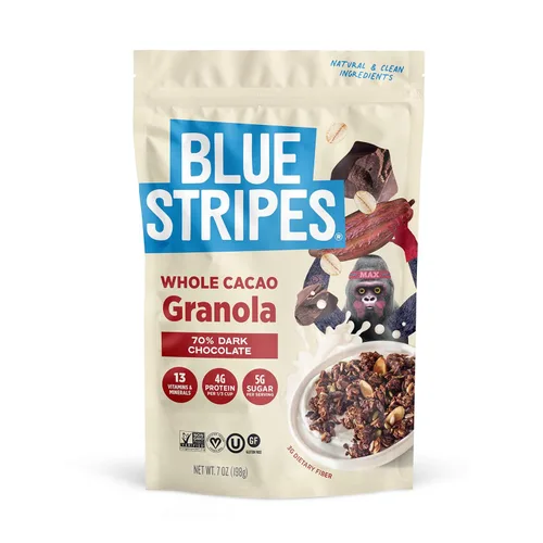 Miniatura 13 de Blue Stripes Granola de cacao entero con mantequilla de maní y plátano, 8 onzas