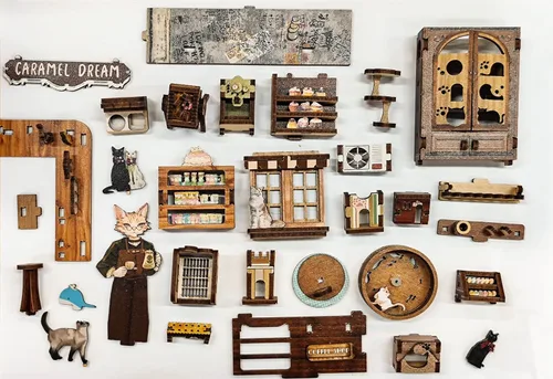 Miniatura 8 de Kit de rincón de lectura - Kit de casa de muñecas DIY en miniatura de madera con cubierta de polvo, estantería decorativa, rompecabezas 3D